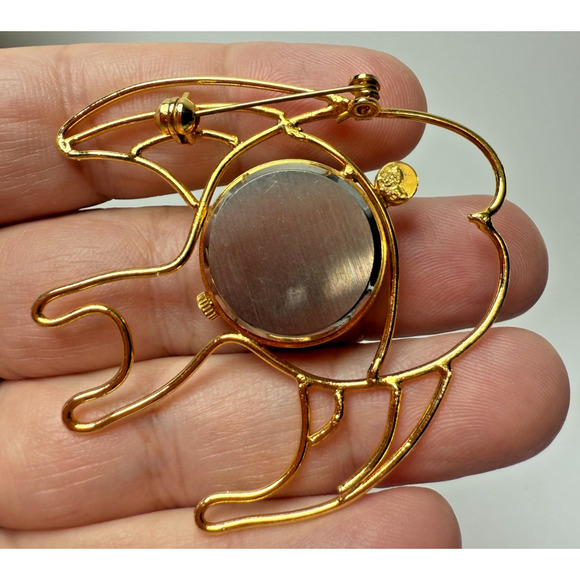 Vintage Lucida Gold Tone Fish Watch Brooch Quartz Japan Movt Rhinestone Retro - Picture 2 of 3